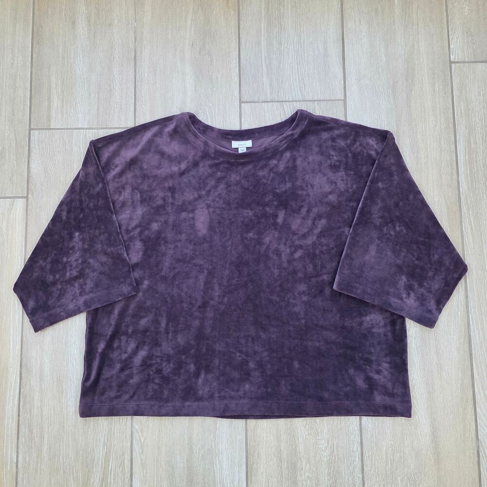 Pure Jill Velour Top Womens Medium Purple Boxy Relaxed Stretch Cozy